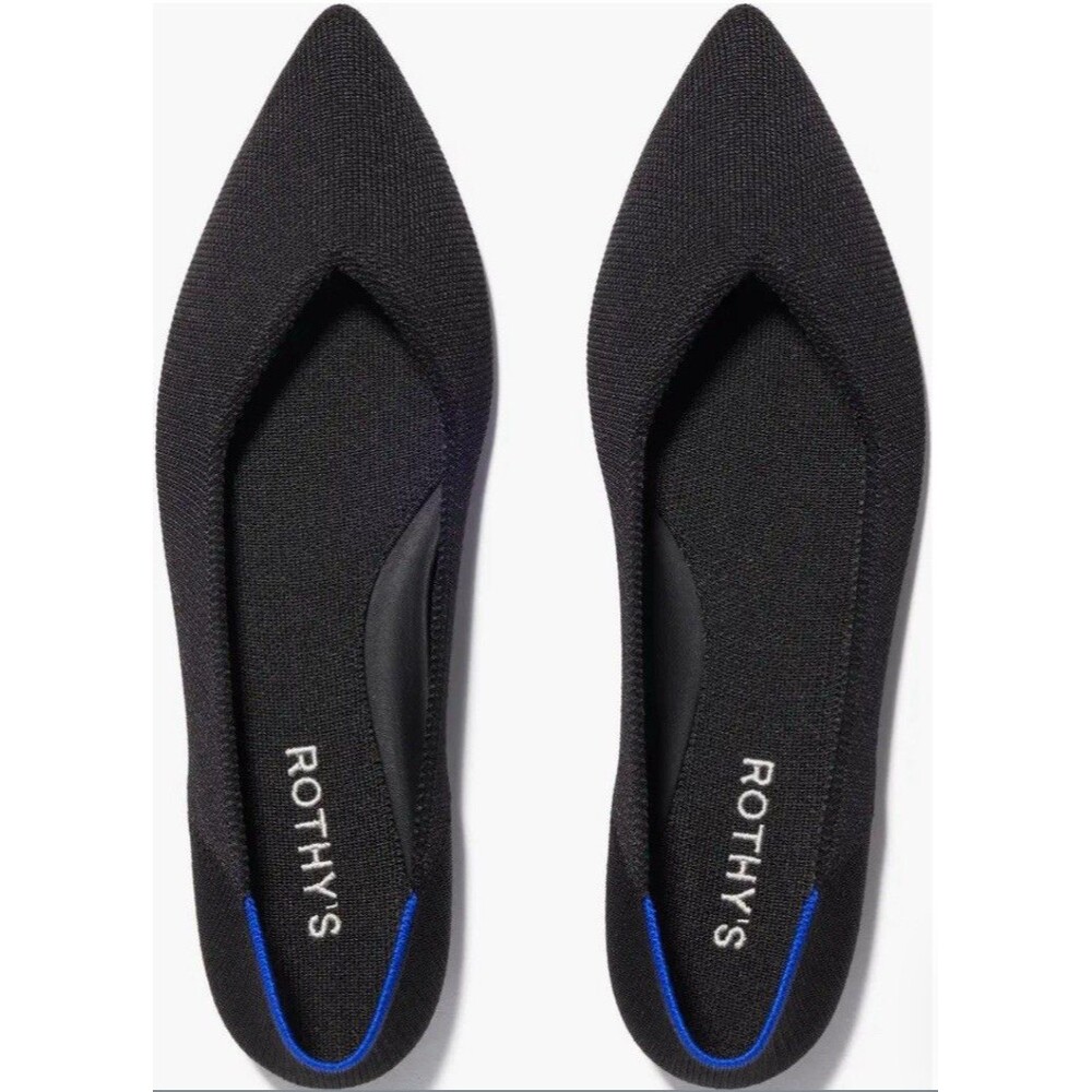 Rothy’s The Point Black Ballet Flats Size 12 Slip On Cushioned Comfort Washable